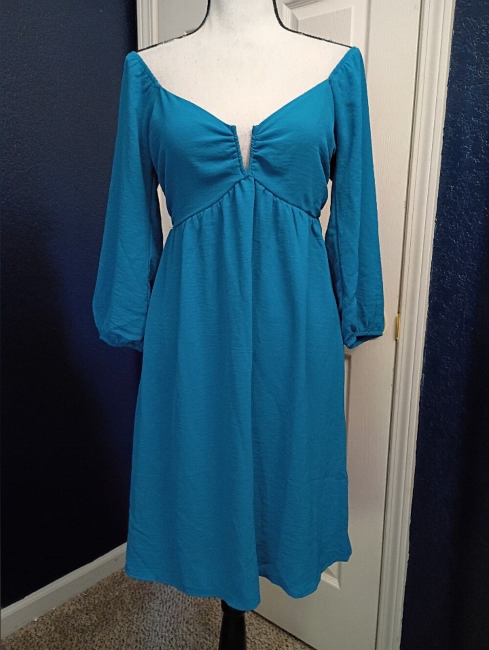 Monteau Teal Blue V-Neck Empire Waist Dress
